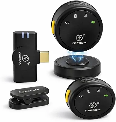 Microfone de Lapela Sem Fio Tipo C com Bluetooth Duplo com 2 Microfones com Cancelamento de Ruído Áudio Profissional para Celular compativel Android Iphone para Gravar Vídeos Lives e Entrevistas