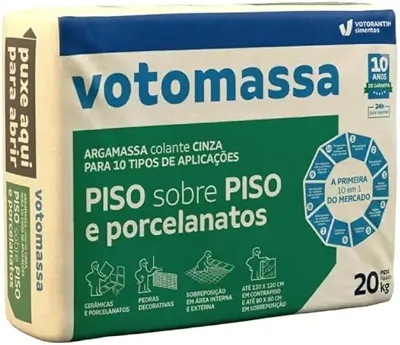 Argamassa Porcelanato Cinza 20kg Piso Sobre Piso Interno e Externo Votomassa