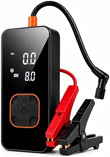 Auxiliar de Partida Portátil com Compressor de Ar 150 PSI Carregador de bateria Jump Starter Portátil para Carro Moto Encher Pneu Power Bank Emergência Lanterna LED Display Digital USB-C JS3000