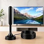 Antena TV Digital Amplificada Interna e Externa HDTV UHF VHF, Base Magnética com Super Ímã, Cabo de Longo Alcance, Compatível com TV Digital Full HD e 4K