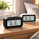Relógio Digital Despertador de Mesa com Alarme, Soneca, Calendário, Temperatura, Luz Backlight, Display LCD, Silencioso e Compacto para Quarto, Cabeceira, Escritório, Home Office e Viagem 5 em1