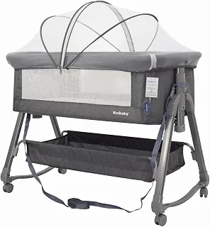 Berço Portátil Moises Co-bed Dobrável Com Abertura Lateral Balanço Mosquiteiro e Cesto até 9kg Cinza KaBaby