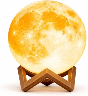 Luminária Lua Cheia 3D Luz Noturna LED com Base de Plástico Luz Noturna Decorativa Realista para Quarto Sala e Escritório Presente Criativo e Aconchegante 10cm Original