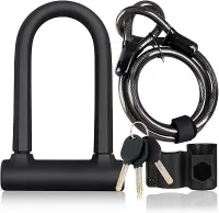 Cadeado para Bicicleta, Cadeado em U Antifurto Reforçado com Cabo de Aço de 120 cm – Arco de 17 mm com Chaves e Suporte Resistente para Bikes de Estrada, Mountain Bike, Elétricas e Dobráveis