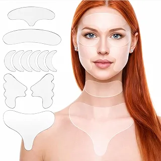Adesivos Antirrugas para Rosto, Kit Completo com 11 Unidades SILICONE DE QUALIDADE Transparente, Tratamento Facial Previne Rugas, Reutilizável, Flexível e Confortável, Fita Noturna antienvelhecimento, Testa, Olhos, Bochechas, Pescoço, Colo, Reduz Linhas e Rugas BELLA GRACCE ,