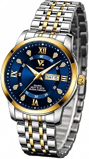 Relógio Feminino De Pulso Quartzo Analógico Sofisticado Dourado Elegante Moderno Luxuoso Resistente a Agua Com Calendário Aço Inoxidável Mostrador Luminoso No Escuro