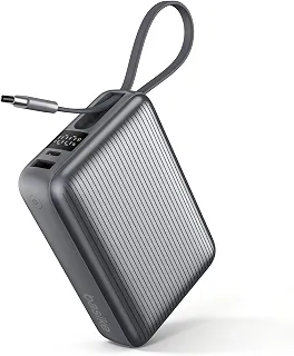 Basike Power Bank 20000mAh 45W, Cabo USB-C Integrado, Compacto, Cinza
