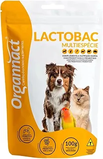 Organact Lactobac Multiespécie, Suplemento Probiótico e Prebiótico em Pó, 100g, para Cães, Gatos e Aves.