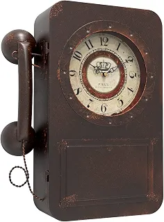 Abdurey Relógio de parede de telefone antigo retrô com cofre oculto, relógios de parede de metal de quartzo operados por bateria, relógios de decoração vintage retangulares grandes, para casa de