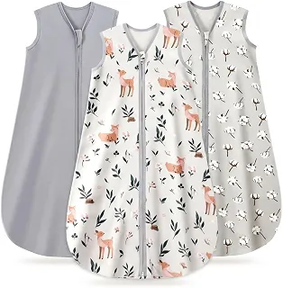 Saco de dormir para bebês 0,5 TOG - Cobertor 100% algodão orgânico, pacote com 3 sacos de dormir para bebês de 0 a 24 meses BY01