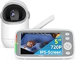 TakTark Babá Eletrônica, 5' 720P HD Bebê Câmera com Tela, Sem Wifi, Panorâmica Inclinação, Áudio Bidirecional, Night Vision, Zoom Digital, Detecção De Som Vox, Ideal Para Novos Pais