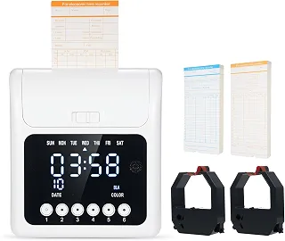 Tomshin Relógio de ponto eletrônico com cartões de ponto extras de 100 unidades, 2 faces mensais e semanais e 2 unidades de cartucho de fita de tinta, comparecimento do funcionário, gravador de folha
