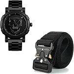 Kit Relógio Masculino Caveira 3D Preto + Cinto Tático Engate Rápido Preto