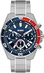 Solartech Relógio Cronógrafo Masculino com Vidro Safira, Pulseira de Aço Inoxidável, Mostrador Azul e Vermelho, MBSSC288 DVSX