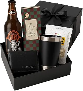 Kit Presente Masculino com Cerveja Artesanal, Copo Térmico, Carteira, Chocolate e Amendoim | Presente Dia Pais, Namorado, Aniversário e Natal