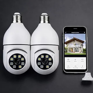 Kit 2 Câmeras Segurança IP Lâmpada WiFi Full HD 1080p com Visão Noturna Infravermelho 1080P Bivolt, Detecção de Movimento, Áudio Bidirecional, Prova D'água Giratória (2)