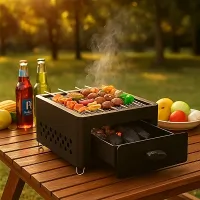 Churrasqueira Portátil À Carvão Premium Em Ferro, Com Gaveta Para Cinzas, Ventilação Lateral, Ideal Para Camping, Piqueniques E Churrasco Ao Ar Livre, Marca VARENZIA