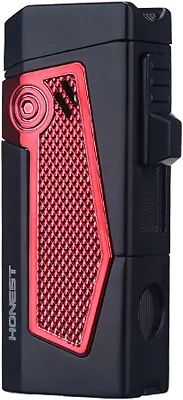 Isqueiro Quad Jet Flame, Maçarico De Butano Recarregável À Prova Vento Com Acessórios Multifuncionais, Suporte, Furador E Intensificador Tração (Preto)