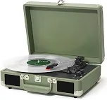 ANVAR VEDO Toca-Discos Portátil com Bluetooth, Alto-Falante, 3 Velocidades (33/45/78 RPM), Design Retrô de Maleta, Compatível com LPs 7/10/12', Controle de Graves, AUX RCA, Parada Automática 110v/220v