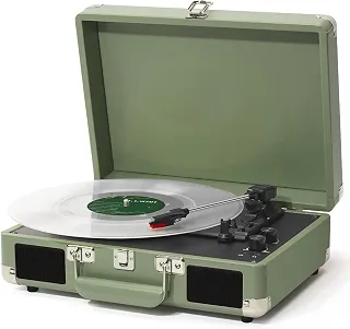 ANVAR VEDO Toca-Discos Portátil com Bluetooth, Alto-Falante, 3 Velocidades (33/45/78 RPM), Design Retrô de Maleta, Compatível com LPs 7/10/12', Controle de Graves, AUX RCA, Parada Automática 110v/220v