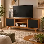 Rack Sala de Estar Turim 2 Portas e Nichos - Para TV até 50 Polegadas Pés Retrô em Madeira (Cedro/Preto)