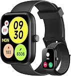 Smartwatch Relógio Inteligente, Tela HD de 1,83' Relógio Fitness com Alexa, 120 Esportes, Frequência Cardíaca e Monitoramento do Sono, IP68 à rova d'água, Compatível com Android iOS, 2 Pulseiras Preto