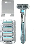 Kit de barbear masculino AOA com 6 lâminas, 7 peças, incluindo 1 alça, 5 cabeças suecas de seis lâminas, 1 gancho de chuveiro de aço inoxidável, tira lubrificante de vitamina E Aloe para um barbear