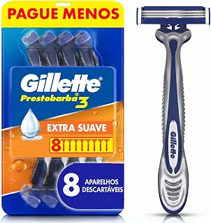 Aparelho de Barbear Gillette Prestobarba3, Masculino, Azul, 8 Unidades
