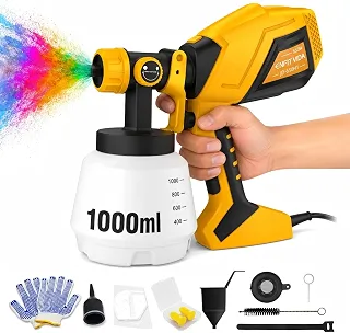 Pistola de Pintura HVLP Portátil 650W 127V, Reservatório 1000ml,Cabo 2m com 3 Bicos Latão 1.0/1.8/2.5mm Pulverizador Elétrico de Tinta 3 Modos de Jato para Móveis Paredes Automotivo DIY Decoração Casa