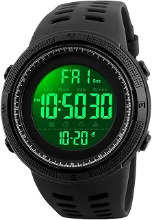 Relógio Masculino Esportivo Militar Digital Redondo, Resistente à Água, com Luz LED, Cronômetro, Contagem Regressiva, Data e Alarmes 1251