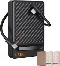 Basike, Power Bank Indução10000 mAh, Carregador Portatil Indução, Carregamento Rápido Máximo de 22,5W, Cabo USB-C Removível e Suporte Ajustável, para iPhone Série 16/15/14/13/12, AirPods (Preto)