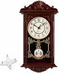 Clockswise Relógio de parede vintage avô com aparência de madeira com pêndulo decorativo operado por bateria marrom, para escritório, decoração de casa, sala de estar, cozinha ou sala de jantar,