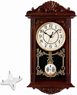 Clockswise Relógio de parede vintage avô com aparência de madeira com pêndulo decorativo operado por bateria marrom, para escritório, decoração de casa, sala de estar, cozinha ou sala de jantar,