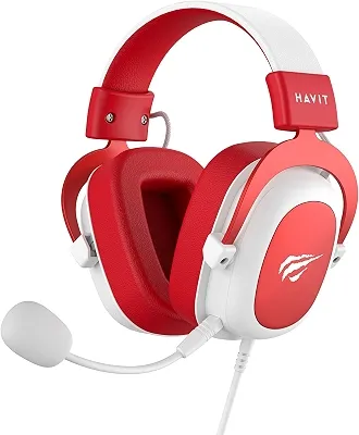 Havit Headphone Fone de Ouvido H2002d Red, Gamer, com Microfone, Falante 53mm, Plug 3, 5mm: compatível com XBOX ONE e PS4, HV-H2002d Cor Vermelho e Branco
