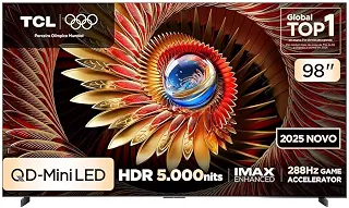 Smart TV TCL 98 Polegadas QD-Mini LED 4K C8K WiFi Bluetooth Google TV 288Hz VRR HDR10+ 98C8K
