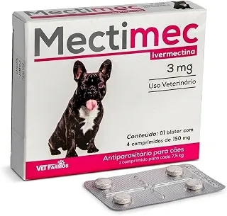 Mectimec 3mg Antiparasitário Para Cães Contra Pulgas Carrapatos Vermes e Sarnas 4 Comprimidos