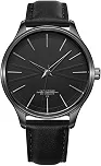Relógio Masculino Preto com Pulseira de Couro Prova D´água 43mm de Luxo Casual Importado Quartz Redondo Minimalista Grupo First Shop
