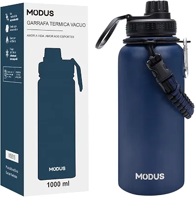 MODUS Garrafa Térmica Esportiva De Aço Inoxidável Com Isolamento A Vácuo De 1000ML (Azul Marinho)