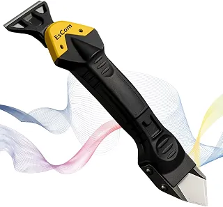 Espátula Removedora 3 em 1 para Silicone e Rejunte, 5 Raios de Acabamento, Cabo Ergonômico, Preto e Amarelo