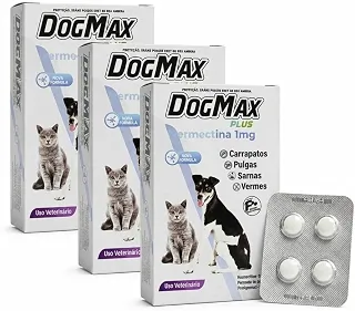 DogMax Plus - Ação 4 em 1 - Remédio para pulgas, carrapatos, vermes e sarna 12 Comprimidos 5kg