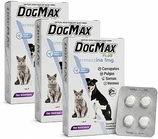 DogMax Plus - Ação 4 em 1 - Remédio para pulgas, carrapatos, vermes e sarna 12 Comprimidos 5kg
