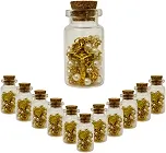12 Lembrancinhas Garrafinhas de Vidro com Terço de São Bento Batizado, Crisma, Primeira Comunhão (Dourado/Pérola)