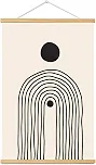 Rolo de arte de parede geométrico abstrato boêmio com cabide de madeira, pôster de tela de meados do século, decoração de parede neutra para quarto e sala de estar (bege-E, 61C x 40 L, emoldurado)