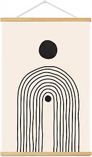 Rolo de arte de parede geométrico abstrato boêmio com cabide de madeira, pôster de tela de meados do século, decoração de parede neutra para quarto e sala de estar (bege-E, 61C x 40 L, emoldurado)