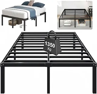 Estrutura De Cama De Metal, Cama de Solteiro Casal, 1350kg de Capacidade, Sem Necessidade de Mola, Silenciosa, Fácil Montagem (Duplo: 190 * 136 * 46cm)