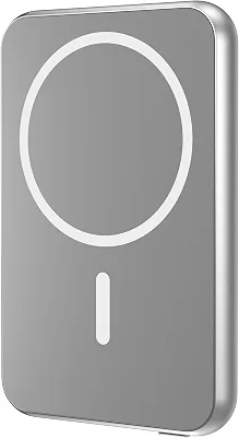Geonav Power Bank, Carregador Portátil Universal por Indução 5.000mAh, Ultraslim Carregamento rápido, Compatível com MagSafe®, PB5KALMAGSV, Prateado