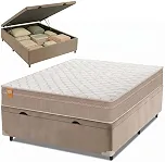 Cama Box Baú Casal Colchão Molas Qatar 138x188x63cm Bege/Branco Inducol - Suporta Até 200 Kg Por Pessoa