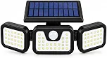 Refletor Solar LED 3 Cabeças com Sensor de Movimento PIR, À Prova d’Água IP65, Bateria 2400mAh, Luminária Externa para Parede, Jardim, Garagem e Quintal
