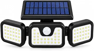 Refletor Solar LED 3 Cabeças com Sensor de Movimento PIR, À Prova d’Água IP65, Bateria 2400mAh, Luminária Externa para Parede, Jardim, Garagem e Quintal