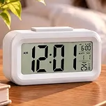 Relógio de Mesa Digital Despertador Visor LCD Temperatura Calendário Branco